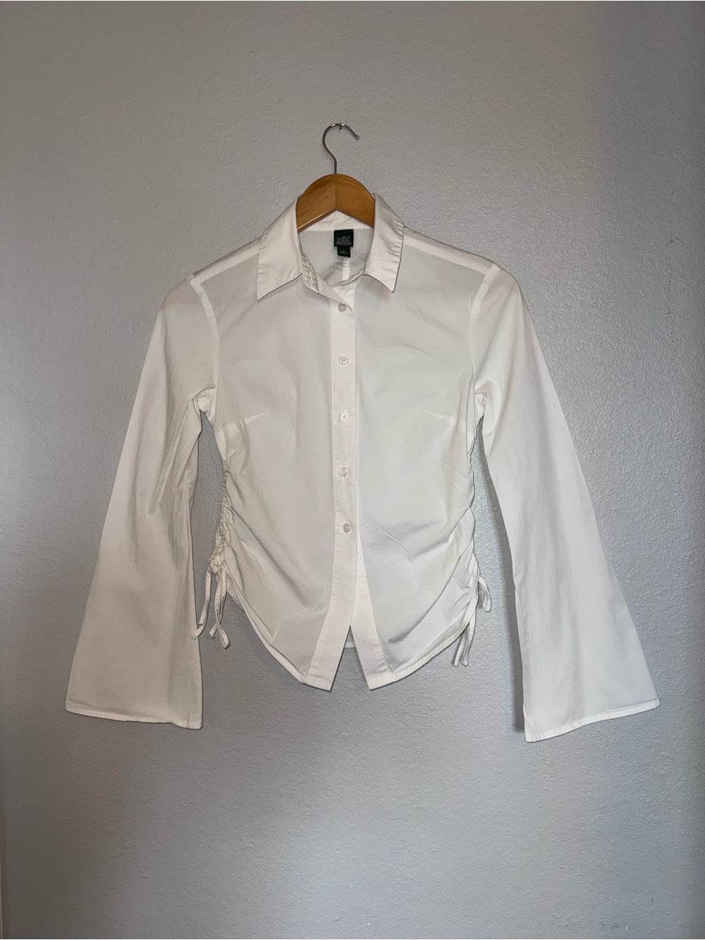 wild fable White Ruched-Side Button Down Shirt Bell Style Sleeve XS - Picture 15 of 15